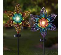 Garden Mile Flower Solar Stake Lights - Tall Waterproof Solar Stake Lights for Outdoor Garden - Colored Flowers LED Solar Garden Lights (2, 90cm Flower Stake Lights)