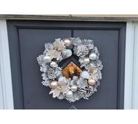 Garden Mile Frosted Christmas Wreath 50cm - Decorated Silver Wreath with Baubles Pinecones & Flowers - Elegant Winter Door Garland Christmas Decorations for Front Door or Indoor Display