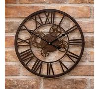 Marco Paul Large Outdoor Wall Clock 35cm Brown Mechanical Skeleton Wall Clock Indoor Outdoor Clock Large Garden Clocks Outdoor Waterproof Quartz Battery Operated Home Kitchen Living Room Decor Clocks
