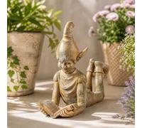 Garden Mile Garden Elf Ornament Reading Statue Large 37cm Garden Statue Rustic Bronze Effect Resin Elf Sculpture Weatherproof Indoor Outdoor Garden Decor for Lawn Patio Flower Beds Fantasy Lover Gift