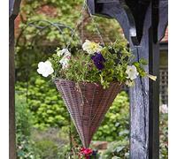 Garden Mile Garden Hanging Flower Basket Brown Rattan Effect Plant Holder Outdoor Plant Pot Planter with Hanging Chain Wicker Flower Pot Basket Pre-Lined for Easy Planting (Chestnut Hanging Basket, 4)