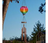 Garden Mile Giant Solar Light Hot Air Balloon Wind Chime - 105cm Warm White LED Light With Flame Effect, Waterproof Garden Ornament - Hanging Decorations For Wall Brackets, Tree Decor & Gift for Mum