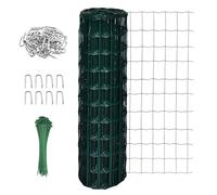 Garden Mile Green PVC Coated Wire Mesh Fencing Roll 10m x 0.9m - 10x5cm Rectangular Mesh Chicken Wire Garden Fence for Plant Protection Includes 100 Cable Ties & U Nails Heavy Duty Stock Fencing