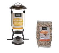 Garden Mile Hanging Bird Feeder For Seed with 1kg High Energy Birds Seed Hammertone Finish Bird Feeders For Outdoors Seasons Birds Feeder Large Metal Seeds Birdfeeder For Garden