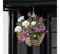 Garden Mile Hanging Flower Basket Rattan Plant Holder Outdoor Plant Pot Planter with Hanging Chain Natural Fibre Wicker Flower Pot Basket Pre-Lined for Easy Planting (12" Trinity Basket, 3)