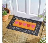 Garden Mile Large Coir Door Mats 23 x 53cm, Non-Slip PVC Backing, Indoor/Outdoor Weather resistant Premium Heavy Duty eco- friendly Thick Coir door mat Dirt trapping entrance door mat (Hearts)