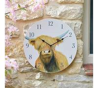 Marco Paul Highland Cow Hand Painted Wall Clock Indoor and Outdoor Clocks For Garden Decor And Home Decor Waterproof, Large, Durable, Analog, Animal Theme Wall Clock For Living Room, Kitchen, Garden