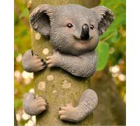 Garden Mile Novelty Tree Peeker Hugger Koala Bear Statue - Resin Grey Colour Garden Sculpture Tree Mounted Animal Ornament - Garden Ornaments Outdoor - Ideal Gardening Gifts