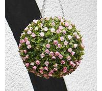 Garden Mile Artificial Topiary Ball Hanging Fake Flowers Pink Roses Faux Floral Bouquet with Hanging 3 Way Chain Garden Outdoor Decoration Pink Artificial Flower Plant