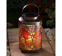 Garden Mile Large Bronze Effect Butterfly Solar Lantern - 24cm Metal Waterproof Warm White LED Hanging Lantern Outdoor Lighting - Butterfly Garden Ornament for Patio Decorations & Outdoor Solar Lights