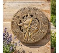 Marco Paul Vintage Sun and Moon Bronze Effect Wall Clock - Power Operated Waterproof and Weatherproof Garden Clock - Indoor or Outdoor Decorative Ornament Clock for Living Room, Home Decor (30cm)