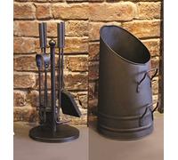 Garden Mile® Modern Style Fireside Companion Set And Coal Scuttle Fireplace Coal Fire Wood Burner Accessories, Coal Bucket Wood Log Holder Coal Scuttle Kindling Bucket Metal