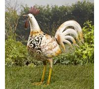 Garden Mile Solar Powered LED Light Cockerel and Hens, with Copper Bronze Effect Metal Silhouette Garden Animal Sculptures, LED Lighting Stunning Garden Ornaments Decoration (Cockerel)