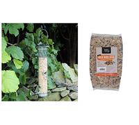 garden mile® Large Deluxe Seed Bird Feeder with 1kg Bag of Bird Feed Seed Hanging Bird Nut Seeds Bird Feeder Outdoor Garden Patio Wild Birds Wildlife Food