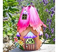 Garden Mile Large Fairy House Garden Ornament 30cm Multicoloured Fairy House for Garden Patio Lawn Weather Resistant Outdoor Statue Hand Painted Metal Fairies Home Outdoor Fairy Garden Accessory