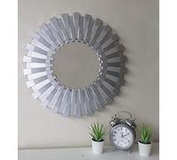 Garden Mile® Large Modern 50cm Shabby Chic Round Sunburst Wall Mirror In Silver, Decorative Wall Mountable Bathroom Mirror Vanity Cosmetic Mirror Shabby Chic Bedroom Livingroom Home Decor