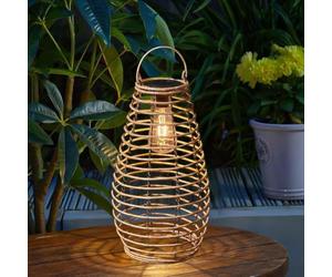 Garden Mile Large Solar LED Lantern Lighting for Garden Hanging Rattan Effect Outdoor Light Solar Powered Lighting 38cm Garden Table Light Warm White Lighting