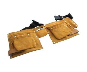 Garden Mile Leather Tool Belt Pouch - Heavy Duty Suede Multi Pocket Tool Holder with Adjustable Belt, Hammer Loops & Tape Measure Holder for DIY & Trades