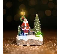 HomeZone Christmas Carol Santa Musical Scene Christmas Ornament Decoration With Colour Changing LED Christmas Fairy Lights And Sounds Battery Operated