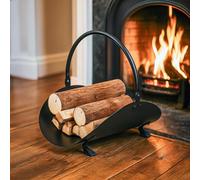 Garden Mile® Traditional Vintage Black Steel Log Holder Cradle Basket, Decorative Fireside Wood Burner Storage Stand With Carry Handle (Black Steel Log Basket)