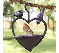 Garden Mile Love Heart Hanging Bird Feeder and Bath - Vintage Look Cast Iron Antique Bronze Finish Bird Feeding Station - Garden Ornaments Outdoor Table Seed Feeder Gift for Garden or Bird Lover
