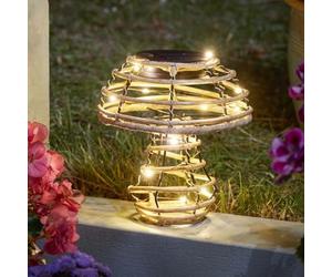 Garden Mile Medium Rattan LED Solar Light - 14cm Mushroom Warm White LED Light Decoration - Freestanding Garden Ornaments - Solar Powered Outdoor Lighting for Patio, Tables & Gardens