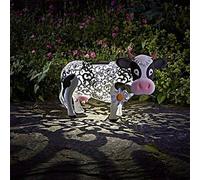 Garden Mile Novelty Solar Powered Light Up Cow Statue with Bronze Effect- White LED Solar Lights Outdoor Garden Metal Animal Sculptures Garden Ornaments Decoration Outdoor Figurine for Lawn, Pathway