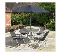 Garden Mile Modern Folding 6 Piece Furniture Set - Stylish Weatherproof Topped Table, Parasol Umbrella and 4 Chairs Set - for Balcony, Patio and Garden Decor