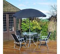 Garden Mile Modern Folding 6 Piece Furniture Set Weatherproof Table, Parasol Umbrella and 4 Chairs Set - Indoor Outdoor Decorative Accessories (Black & Silver)