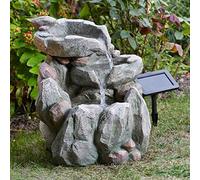 Garden Mile Modern Rock Fall Water Fountain - Solar Powered Resin and Stone Effect Grey Colour Recycling Water Feature - Garden Ornaments Outdoor Decorative Centrepiece for Pond, Patio and Lawn Decor