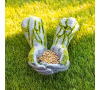 Garden Mile Open Hands Bird Feeder Seed Peanut - Resin Ornament Feeding Station, Heavy Duty Tree Mounted Rustic Grass Cupped Hands Sculpture for Outdoor Sculpture - Ideal Gardening Gifts
