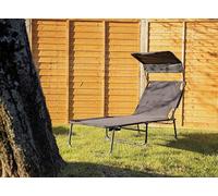 Garden Mile Outdoor Foldable Sun Lounger with 4 Level Adjustable Backrest Outdoor Portable Reclining Sun Lounger Chair with Angle Adjust Sun Shade Awning for Beach, Garden, Patio