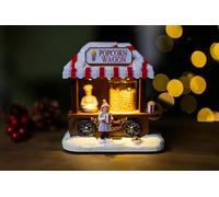 Garden Mile Popcorn Cart Light Up Christmas Decorations - Battery Powered Animated LED Christmas Village Scene Popcorn Wagon - Christmas Musical Ornaments for Village Scene Display