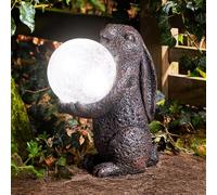 Garden Mile Rabbit Garden Ornament Outdoor with Solar Crystal Ball Light | Hand Painted Polyresin Hare Statue - Crackle Glass Gazing Ball, Multicoloured LED Outdoor Garden Decoration for Patio & Lawn