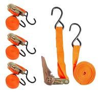 Garden Mile Ratchet Straps 4 Pack 15ft - Heavy Duty Adjustable Tie Down Lashing Straps with Double J Hooks for Car, Van, Motorcycle, Trailer & Roof Rack, Orange