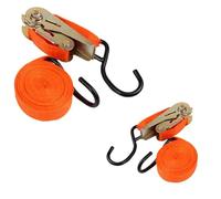 Garden Mile Ratchet Tie Down Straps 2 Pack 15ft (4.57m) - Heavy Duty 1" Adjustable Lashing Straps with Double J Hooks for Motorcycle, Car, Van, Trailer & Roof Rack, Orange
