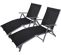 Garden Mile Reclining Sun Lounger - 7 Positions - Aluminium Frame - Powder Coat Finish - Black Sling Decking Chair - Upgrade Your Relaxation - Twin Grey - Folding Portable Deck Chair