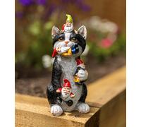 Garden Mile Resin Gnome Eating Cat Colourful 21 x 8 x 9cm, Black and White
