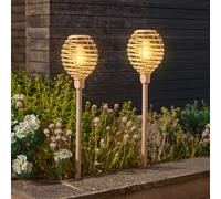 Garden Mile Set of 2 70cm Rattan Solar Lights Outdoor Garden Waterproof Tall Solar Stake Lights Outdoor Light for Pathway Lighting Ideal for Patio Yard Flowerbeds Driveway