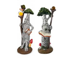 Garden Mile Set of 2 Ent Tree Man Garden Ornaments Weatherproof Resin Woodland Wizard Statues Hand Painted Tree Spirit Sculptures Fantasy Fairy Garden Decorations for Patio, Lawn, Flower Beds