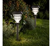 Garden Mile LED Solar Power Pathway Lights for Garden - Outdoor Waterproof Lighting Solar Stake Lights Ideal for Patio, Path, Lawn, Decor - Automatically Illuminates at Dusk - Crackle Glass (2pc)