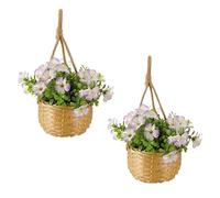 Garden Mile® Artificial Lilac Blossom Basket Bouquet Faux Flowers for Garden Balcony Hanging Flower Basket Pot Vase Decoration Indoor Outdoor Wicker Straw Baskets for Home and Garden 31cm (2, LILAC)