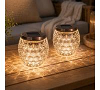 Garden Mile® 2x Glass Jar Solar Lights Outdoor Tabletop Lighting, Decorative Patio Table Lamp Garden Lighting Warm White LED Lights Solar Glass Jar Lights Garden Ornaments.