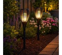 Garden Mile Set of 2 Solar LED Flaming Stake Light Garden Torch Lights with Realistic Flame Effect Waterproof Garden Lamp Stakes for Outdoor Yard Pathway Flame Effect