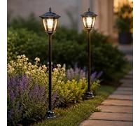 Garden Mile Set of 2 Solar Powered Lamp Post Lights 1.1m Outdoor Garden Lantern for Outdoor Lighting Waterproof Victorian Lanterns with Stake & Base for Pathway, Driveway, Patio & Garden