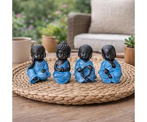 Garden Mile Set of 4 Mini Buddha Figurines Small Resin Zen Ornaments for Home Decor, Desk, Shelf or Garden Spiritual Decor Meditation Statues for Indoor Outdoor Use Waterproof Feng Shui Monk Figures