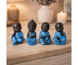 Garden Mile Set of 4 Mini Buddha Monk Figurines - Small Resin Zen Buddha Statues for Home, Desk, Shelf or Garden Decor - Meditation Ornaments, Spiritual Decor, Indoor Outdoor Garden Statues