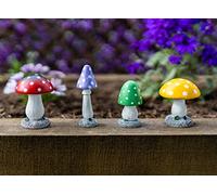 Garden Mile Set Of 4 Multicoloured Mushroom Garden Ornaments Outdoor Toadstool Mini Statues - Weatherproof Resin Realistic Mushroom For Plant Pot Patio Flowerbed Garden Decor