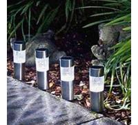 Garden Mile Set of 4 Post Solar Lights Outdoor Stainless Steel Garden Lights Solar Powered Waterproof Driveway Pathway Lighting Solar Ground Garden Lights Outdoor Paths Borders Drives Lighting Patios