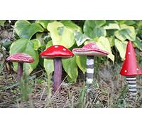 Garden Mile Set of 4 Red Mushroom Garden Ornaments Outdoor Toadstool Mini Statues - Weatherproof Resin Realistic Mushroom for Plant Pot Patio Flowerbed garden decor